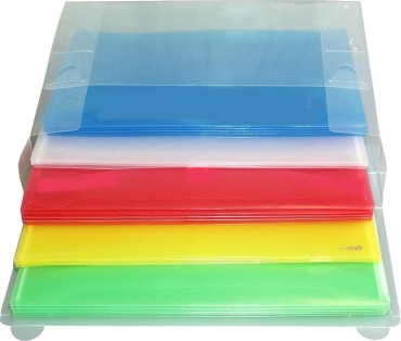 Unterlagenkoffer A4 quer transparent farbig sortiert - mit Dokumentenmappen Klappe und Klettverschluss - 25 Stück